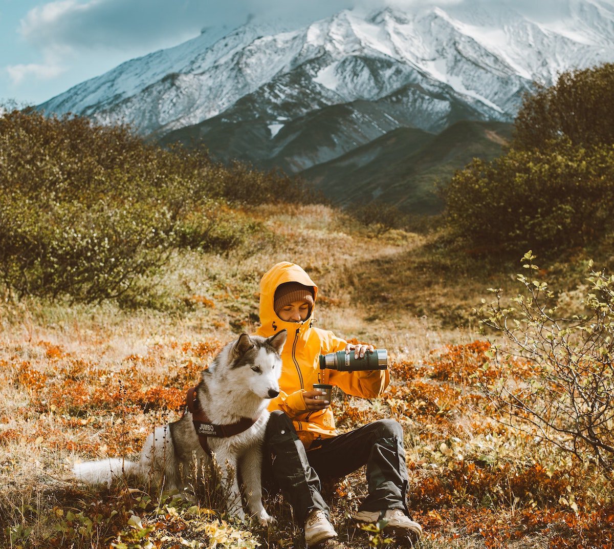 Owner & his dog enjoying a break in the mountains